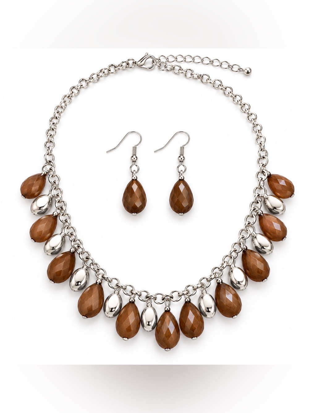 NWT Women's Brown Teardrop Pendant Necklace & Earring Set